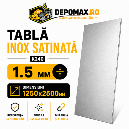 Tabla inox satinata K240 AISI 304/304L, 1.5 x 1250 x 2500 mm, 3.125 mp
